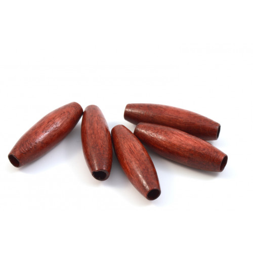 OVAL WOOD BEAD BROWN RED 20X6MM